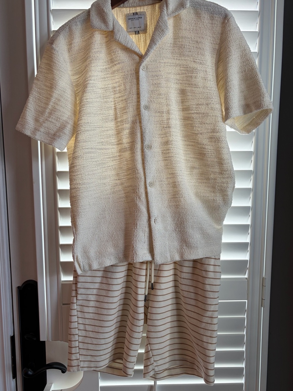 Denim & Flower Cream Short-Sleeve Textured Shirt & Core Collective shorts